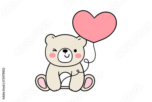 Cute teddy bear cartoon with heart. Chibi character 