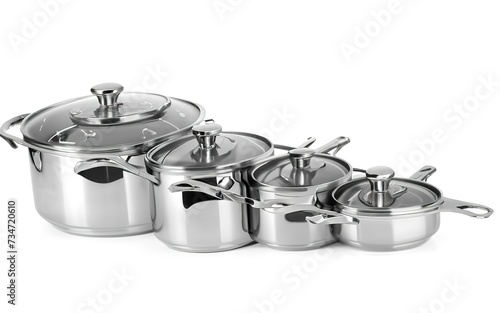 chrome pan with lid isolated on white background