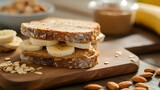 Vegan almond butter and banana sandwich 