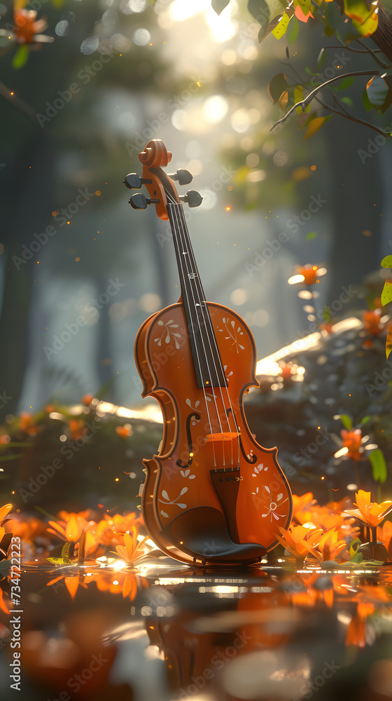 a classic violin in autumn park