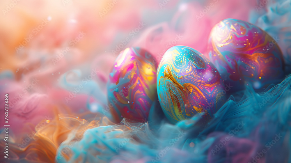 beautiful painted easter eggs with a shiny texture