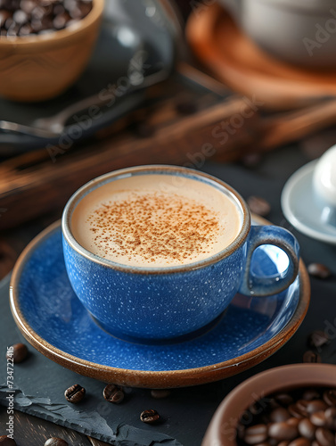 a blue cup of coffee