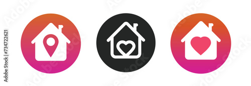 Home sweet icon logo vector, line outline house graphic with rental map pin pointer travel location graphic illustration set, support love heart place real estate, favourite hotel sign image clipart
