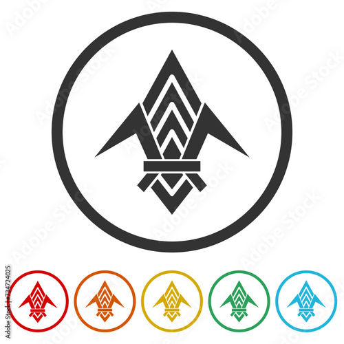 Fleur de lis logo. Set icons in color circle buttons