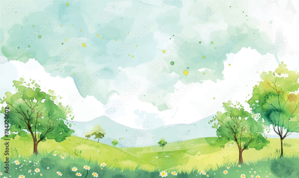 watercolor background with tree