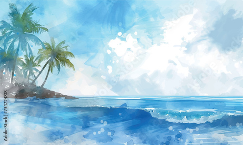 watercolor beach with palm trees © Irina
