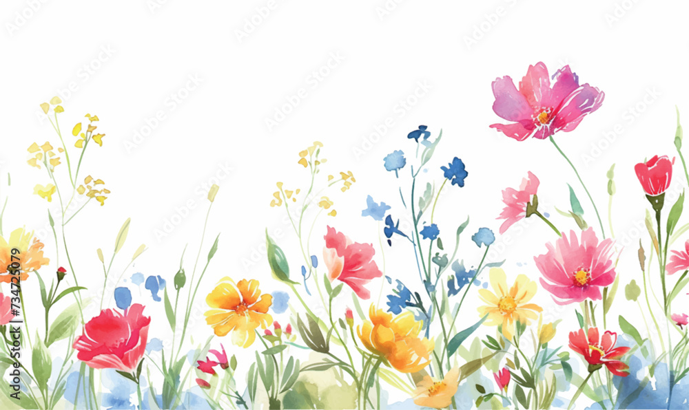 watercolor spring flowers border