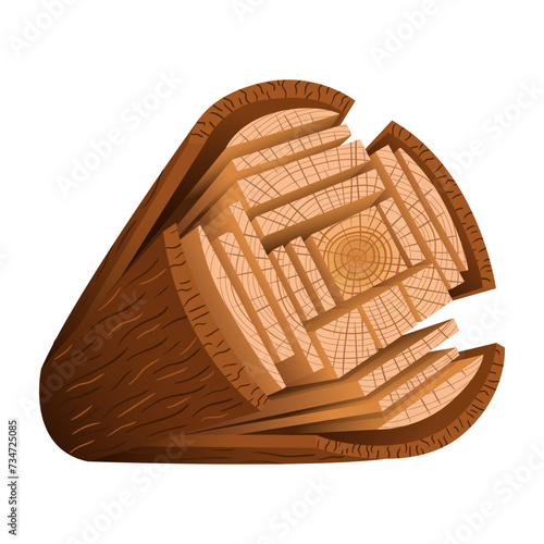 An illustration of sawing a log. Vector on a white background