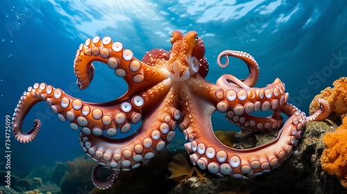 Underwater, a pleasant grinning octopus © Suleyman