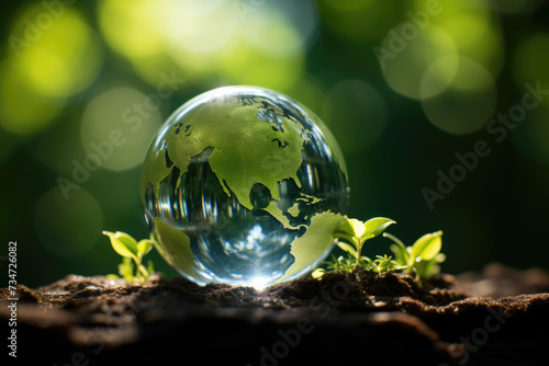 Glass globe sitting on top of pile of dirt. Suitable for various concepts and themes