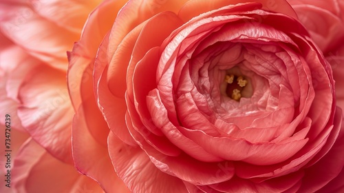 Close-up of rose ranunculus petals. Close-up of Persian buttercup rose bloom. Beautiful backdrop of holiday bloom. Botanical banner print background.