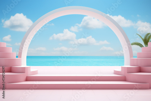 View of ocean through window. Suitable for travel, relaxation, or coastal themes © vefimov