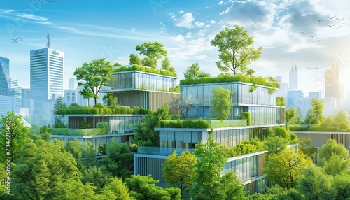 Green Building Technologies: Sustainable Architecture, green building technologies with an image depicting energy-efficient buildings, green roofs, and passive design strategies,