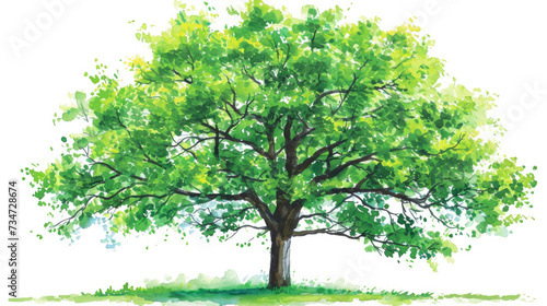 Beautiful watercolor painting of tree with vibrant green leaves. Perfect for adding touch of nature to any project or design