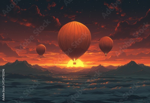 Hot Air Balloons Flying Over Water
