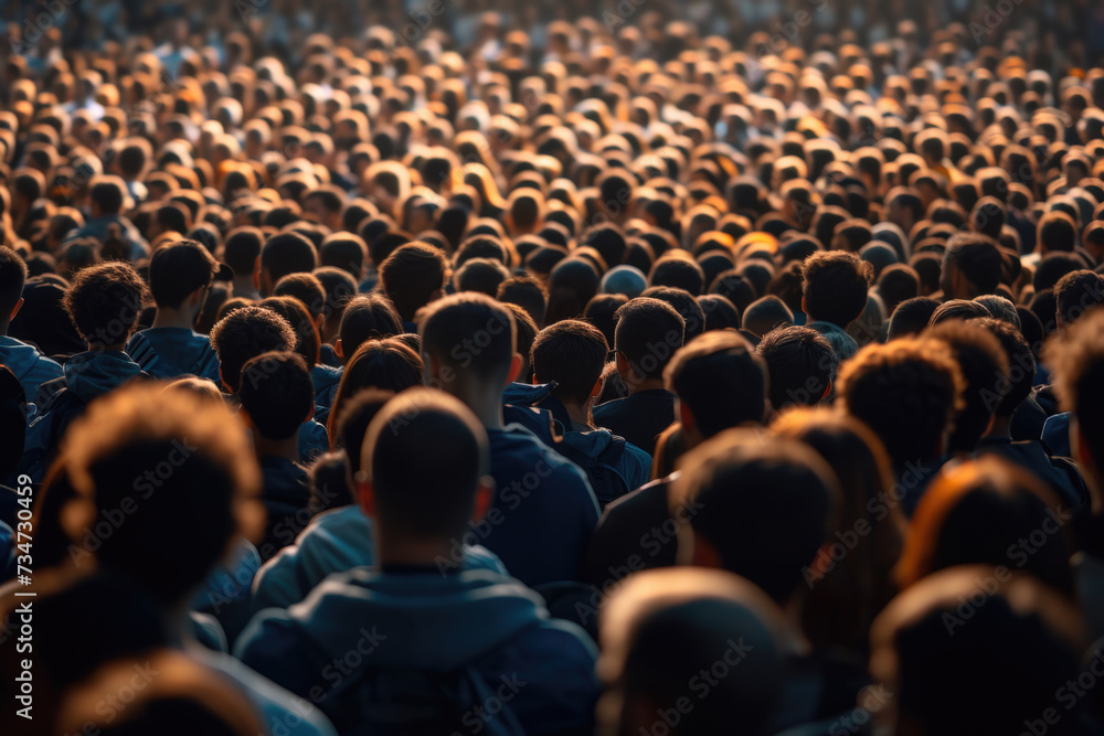 Obraz premium Large group of people standing in front of crowd. This picture can be used to represent gathering, event, or public speaking scenario