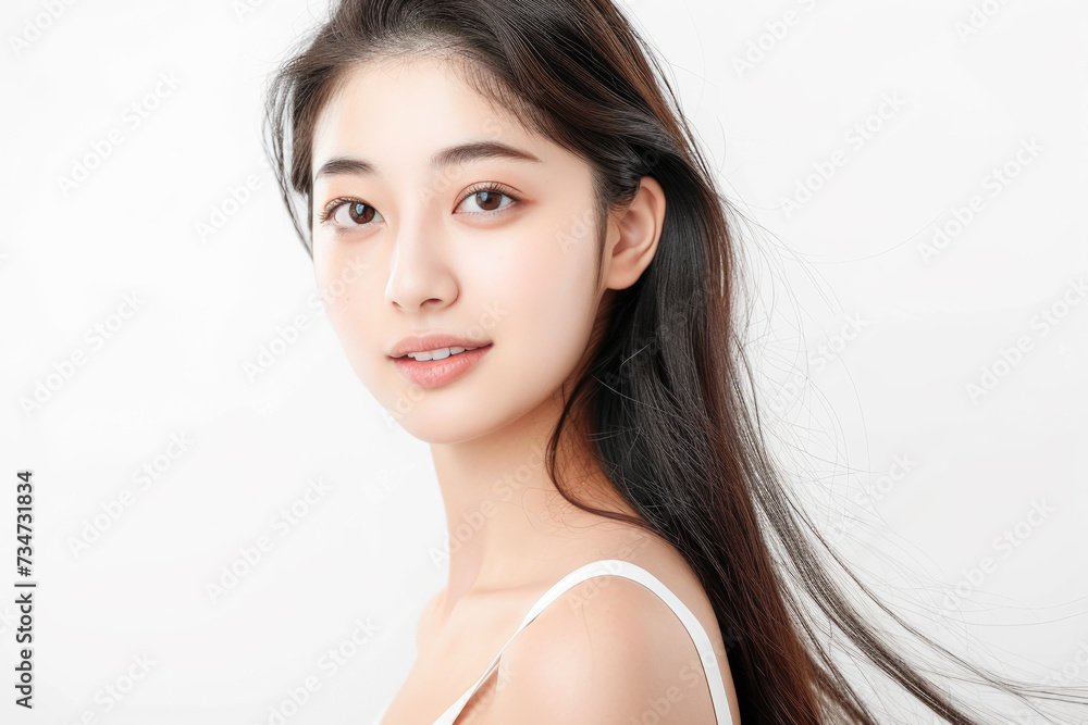 Woman with long black hair posing for picture. This versatile image can be used for various purposes Woman with long black hair posing for picture. This versatile image can be used for various purposes
