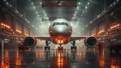Large aircraft in aircraft maintenance hangar
