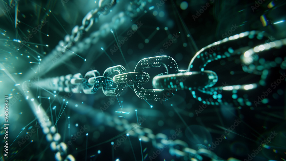 Obraz premium Data Dance: A Stream of Digital Information in Holographic Chains