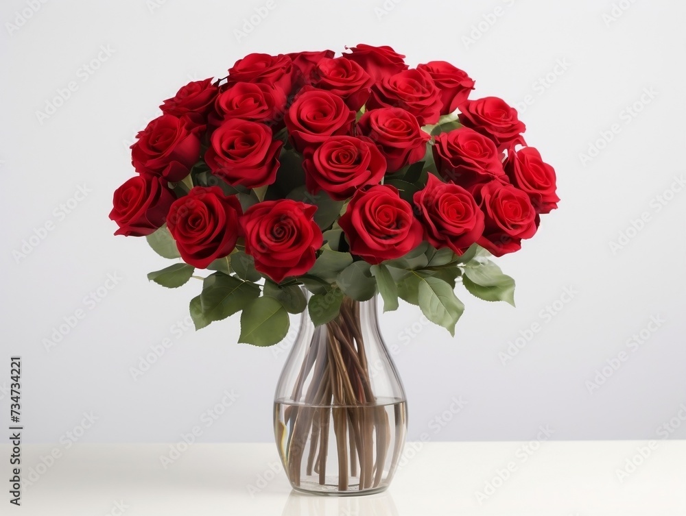 Vase of red roses in a glass with white background Vase of red roses in a glass with white background