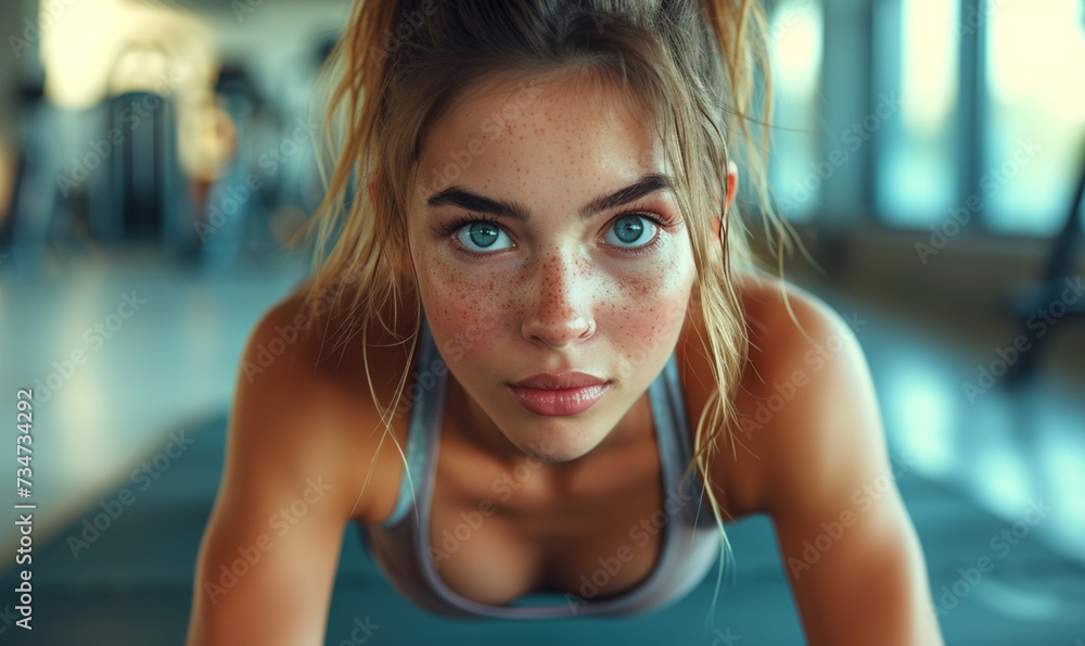 Woman warming up and doing some push ups a the gym Woman warming up and doing some push ups a the gym