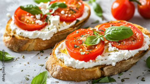 Delicious sandwich made with two slices of bread topped with cheese and tomatoes. Perfect for quick and satisfying meal.