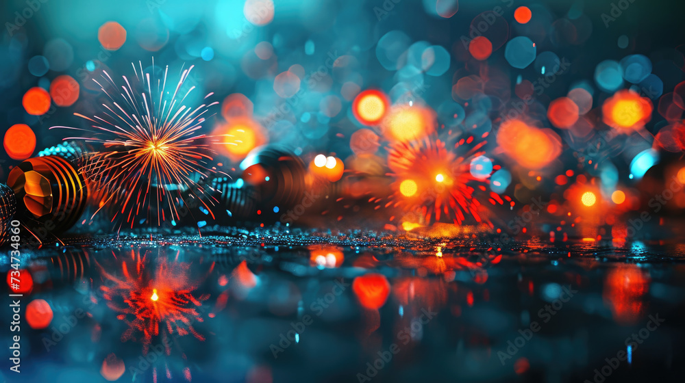 Fototapeta premium Blurry image capturing vibrant colors and motion of firework display. Perfect for adding sense of excitement and celebration to your projects