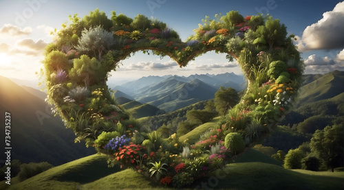 Heart-shaped homage to biodiversity with a beautiful natural background. photo