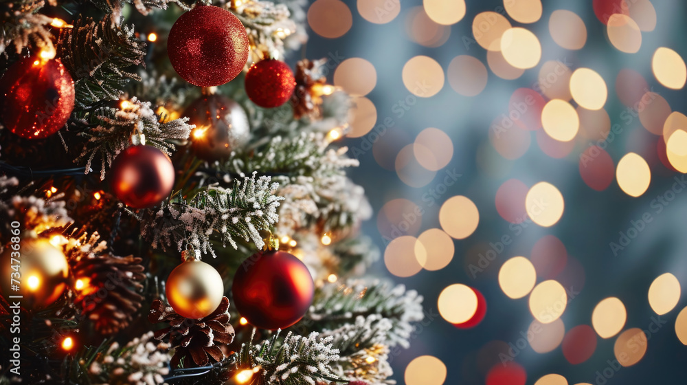 Close up view of Christmas tree with twinkling lights. Perfect for holiday decorations or festive backgrounds Close up view of Christmas tree with twinkling lights. Perfect for holiday decorations or festive backgrounds