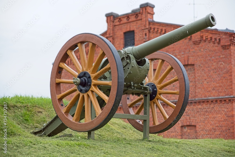 Closeup of old cannon de Bange de 90 mm (Mle 1877)  from WW2.