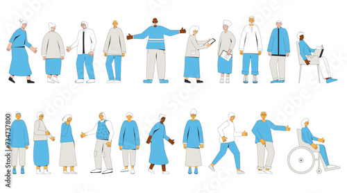 Senior people isolated on white background. Older adult characters on retirement set.