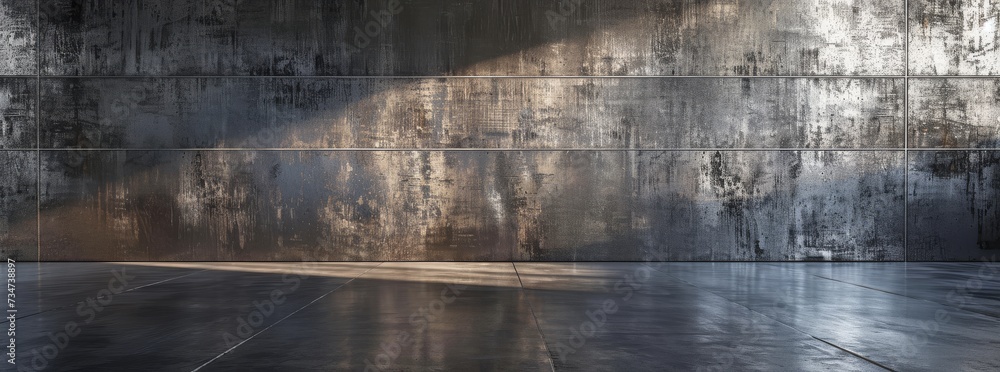  "Espace minimaliste avec sol en béton poli et murs texturés" - obrazy, fototapety, plakaty 