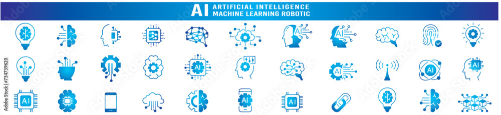 Artificial intelligence icon set. liner icons Collection illustration Vector Artificial intelligence icon set. liner icons Collection illustration Vector