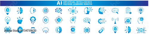 Artificial intelligence icon set. liner icons Collection illustration Vector