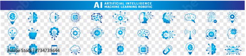 Artificial intelligence icon set. liner icons Collection illustration Vector