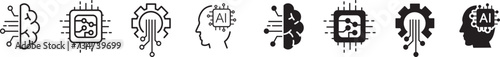 Artificial intelligence icon set. liner icons Collection illustration Vector