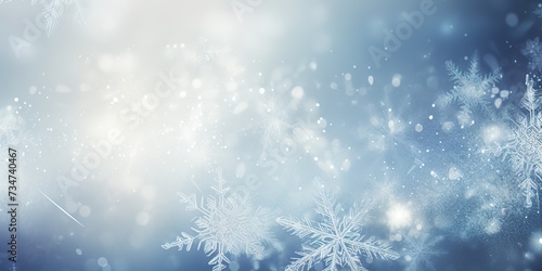 snowflakes and ice crystals isolated on blue sky, panoramic winter background © candra
