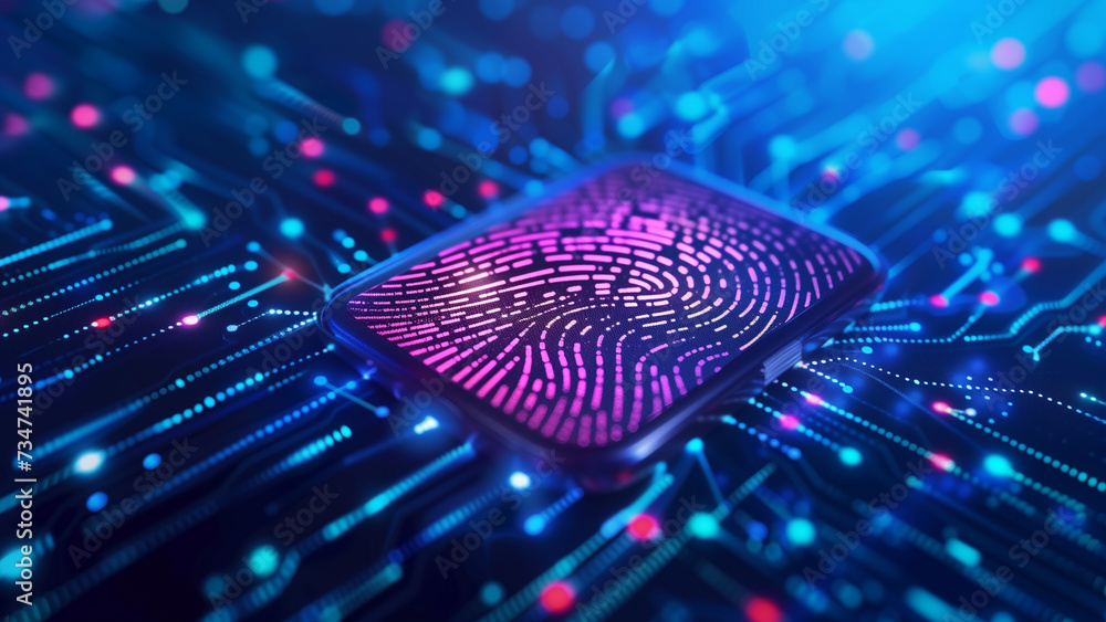 Digital Fortress: A Hologram Lock and Fingerprint Icon Digital Fortress: A Hologram Lock and Fingerprint Icon