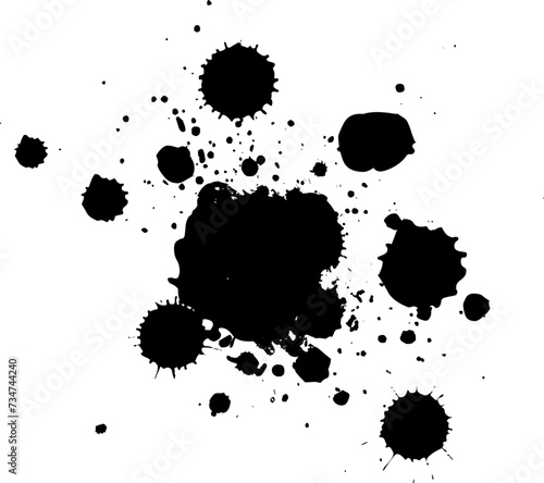 black ink painting splatter splash on white background