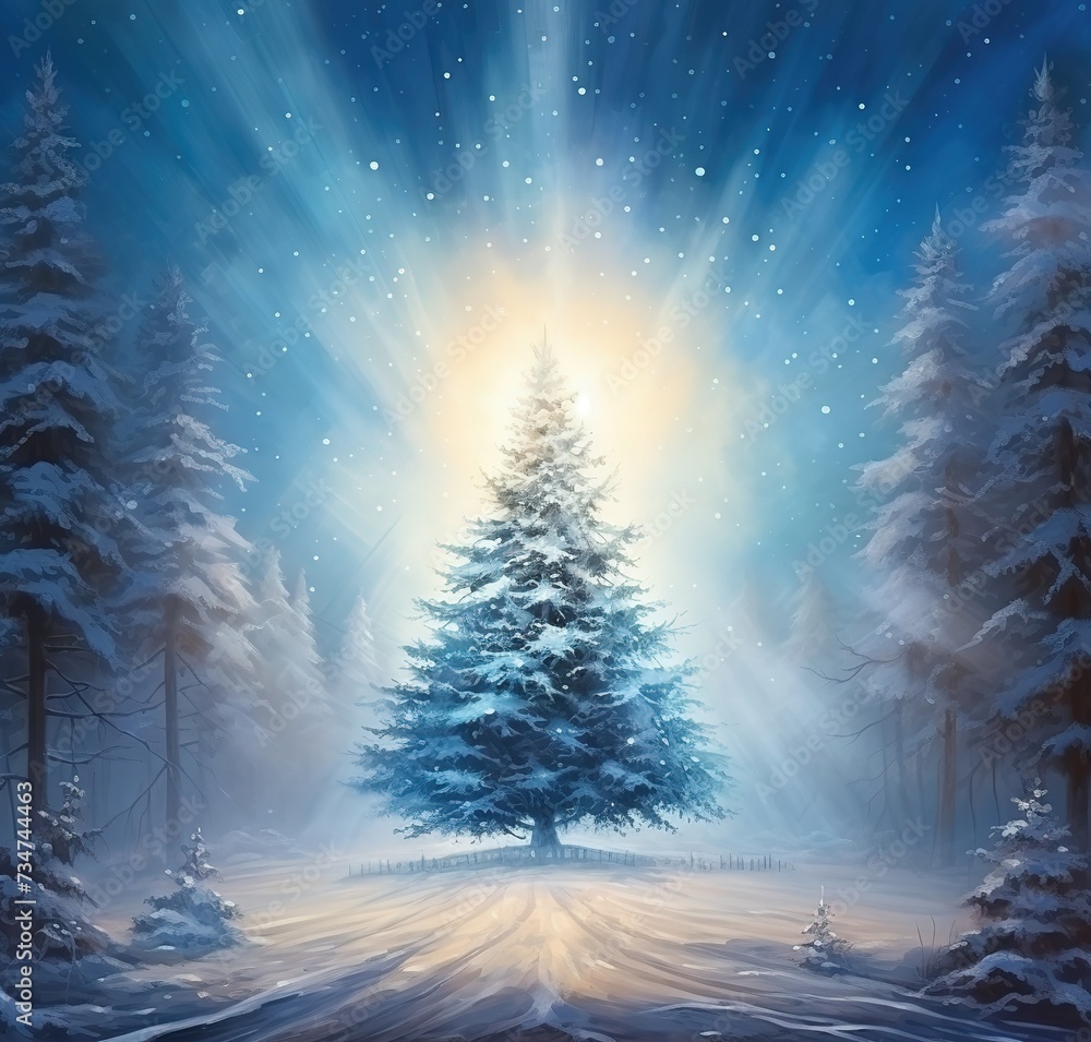 festive winter season with piles of snow and snowy fir trees for a festive Christmas background