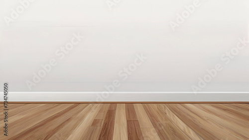 Empty room wooden floor and white wall background.