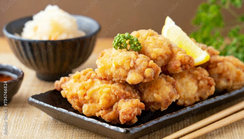 Fried Chicken presented in a Tasteful Way - Japanese Karaage Fried Chicken - Battered Chicken Deep Fried Fried Chicken presented in a Tasteful Way - Japanese Karaage Fried Chicken - Battered Chicken Deep Fried