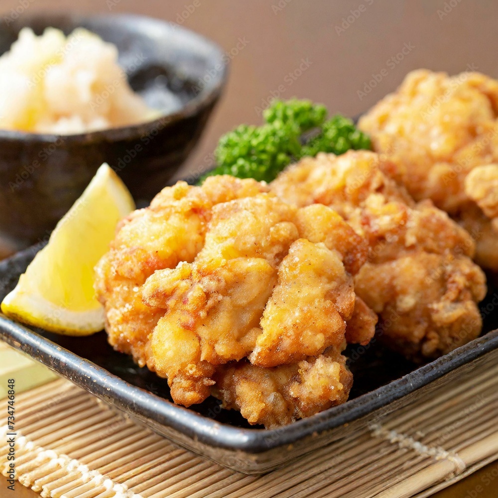 Fried Chicken presented in a Tasteful Way - Japanese Karaage Fried Chicken - Battered Chicken Deep Fried Fried Chicken presented in a Tasteful Way - Japanese Karaage Fried Chicken - Battered Chicken Deep Fried