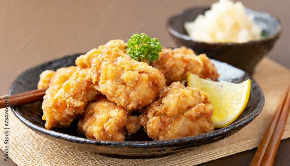 Fried Chicken presented in a Tasteful Way - Japanese Karaage Fried Chicken - Battered Chicken Deep Fried Fried Chicken presented in a Tasteful Way - Japanese Karaage Fried Chicken - Battered Chicken Deep Fried