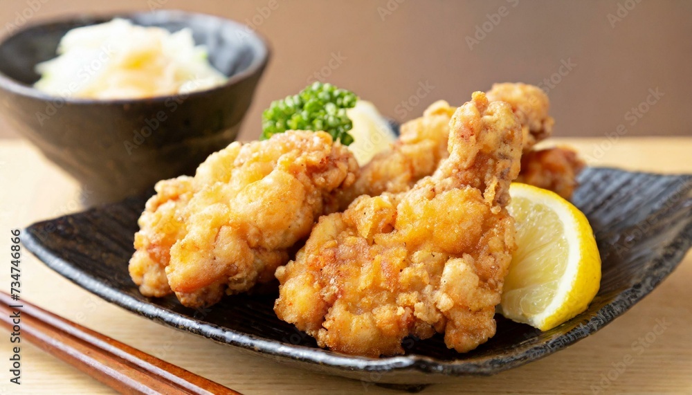 Fried Chicken presented in a Tasteful Way - Japanese Karaage Fried Chicken - Battered Chicken Deep Fried Fried Chicken presented in a Tasteful Way - Japanese Karaage Fried Chicken - Battered Chicken Deep Fried