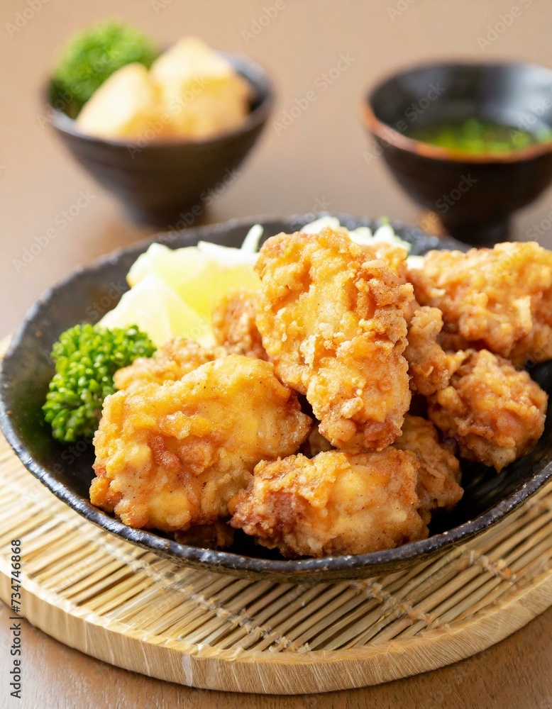 Fried Chicken presented in a Tasteful Way - Japanese Karaage Fried Chicken - Battered Chicken Deep Fried Fried Chicken presented in a Tasteful Way - Japanese Karaage Fried Chicken - Battered Chicken Deep Fried