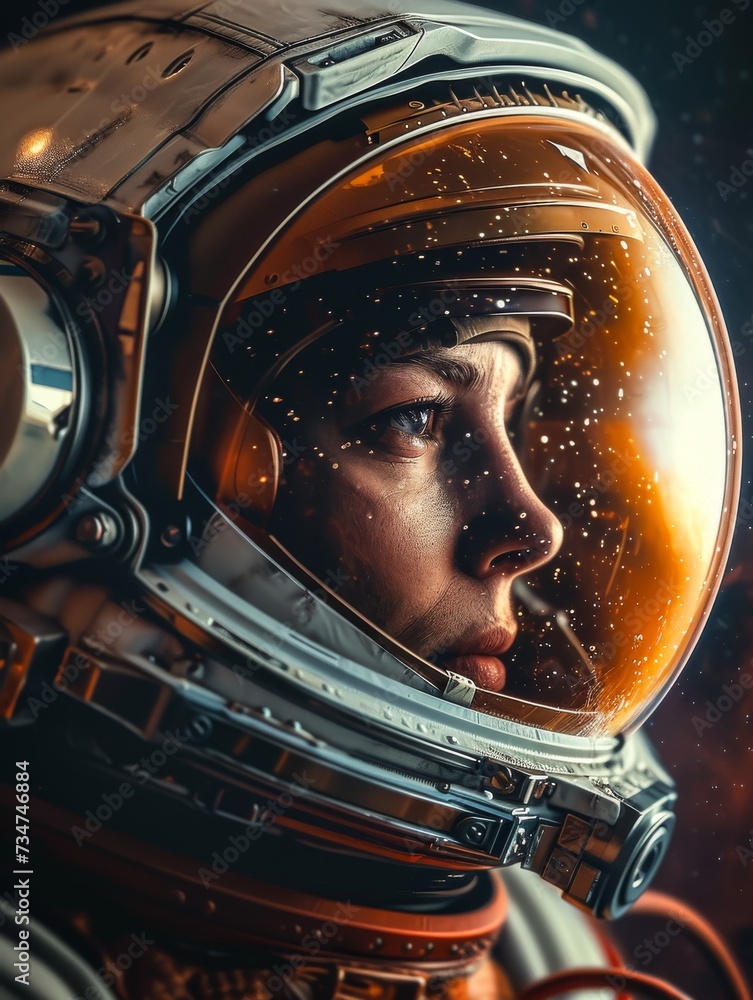Generative AI image of spaceman Mars helmet closeup portrait