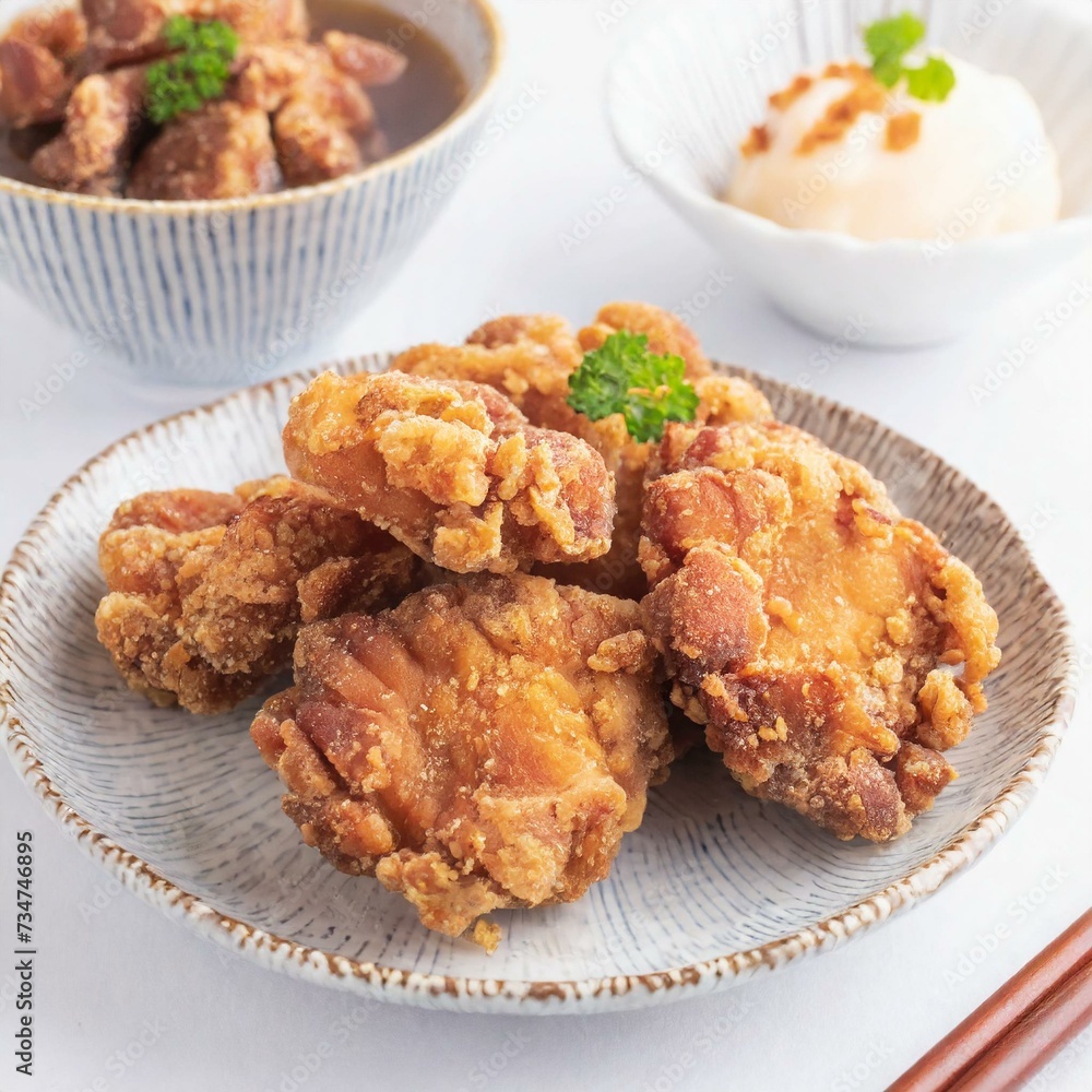 Fried Chicken presented in a Tasteful Way - Japanese Karaage Fried Chicken - Battered Chicken Deep Fried Fried Chicken presented in a Tasteful Way - Japanese Karaage Fried Chicken - Battered Chicken Deep Fried