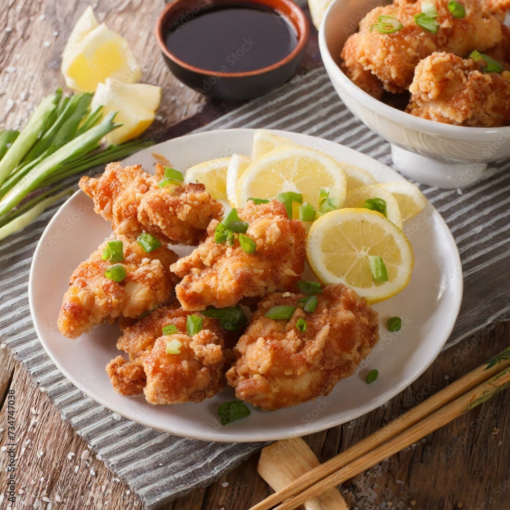 Fried Chicken presented in a Tasteful Way - Japanese Karaage Fried Chicken - Battered Chicken Deep Fried Fried Chicken presented in a Tasteful Way - Japanese Karaage Fried Chicken - Battered Chicken Deep Fried