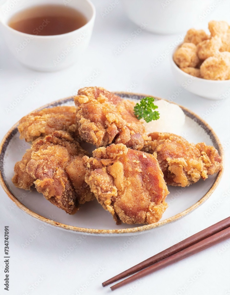 Fried Chicken presented in a Tasteful Way - Japanese Karaage Fried Chicken - Battered Chicken Deep Fried